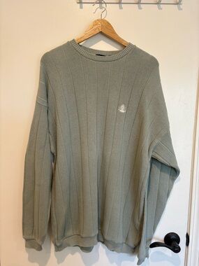 Men's Izod XL 100% Cotton Crewneck Ribbed Sweater in Light Sage Green